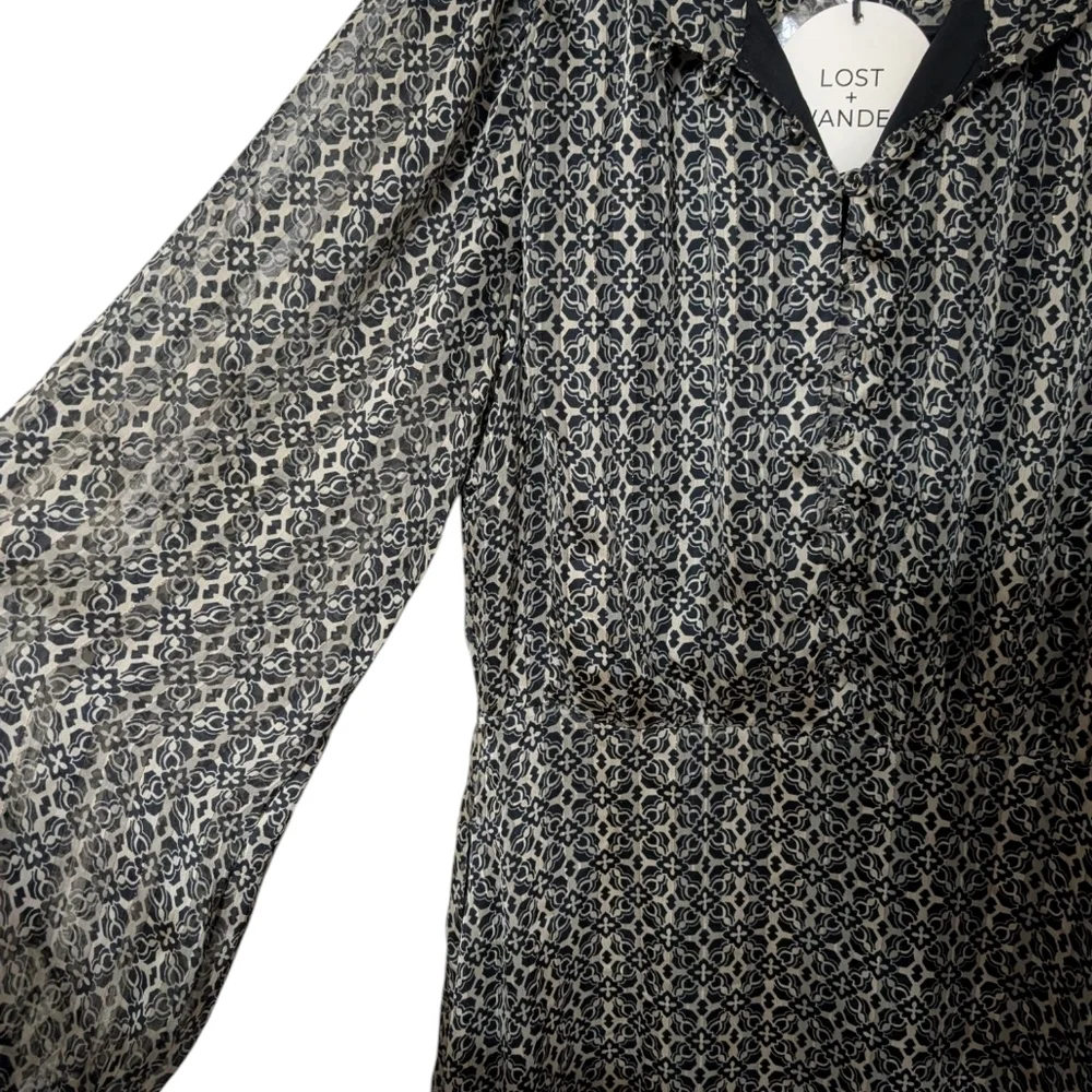 Lost+Wander Mira Black and Cream Button Front Bishop Puff Sleeve Blouson Dress M
